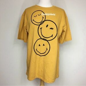 3/$25 Smiley World Women's Mustard Smiley Face Tunic T-Shirt Mini Dress Size S/M